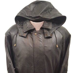Unisex Leather ¾ Parka Multi-Season Belted Jacket With Removable Hood 9 Colors